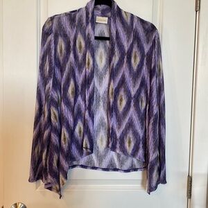 CHICOS beautiful purple, lavender, black and creme open cardigan